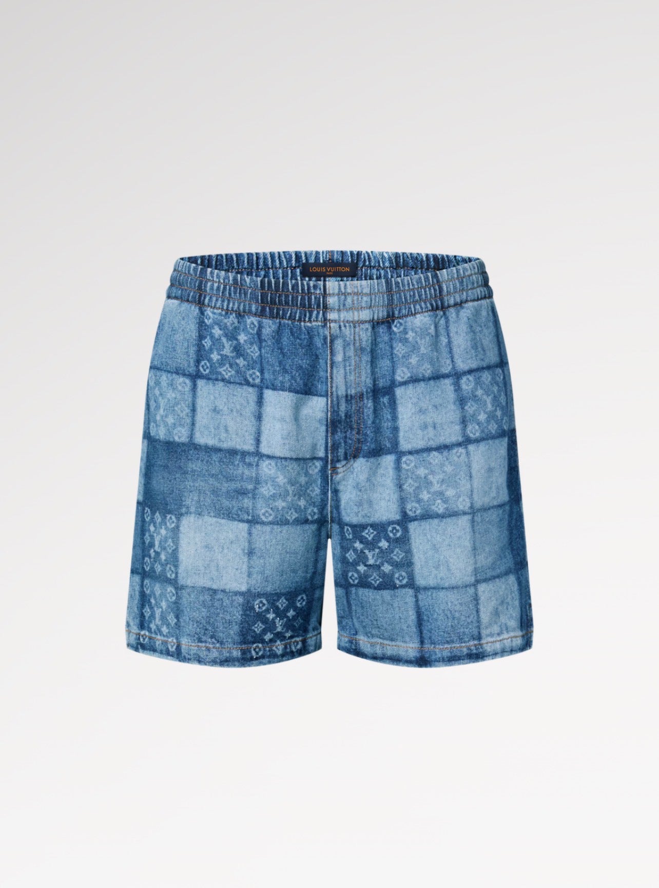 Lasered Signature Patchwork Denim Shorts